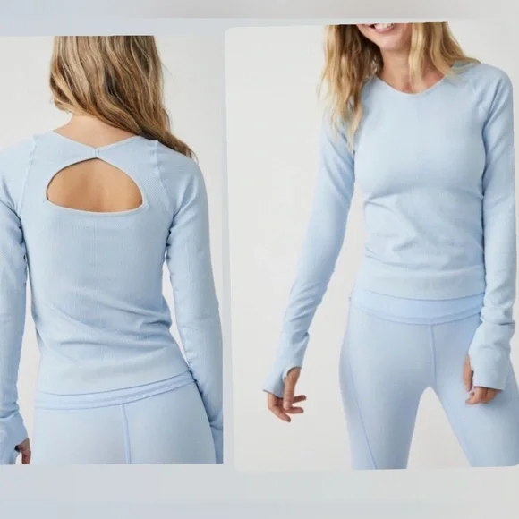 Free People Easy Free Throw Long Sleeve blue size medium/large activewear - Picture 1 of 5